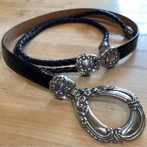 Leather Lariat Self-tie Black Belt